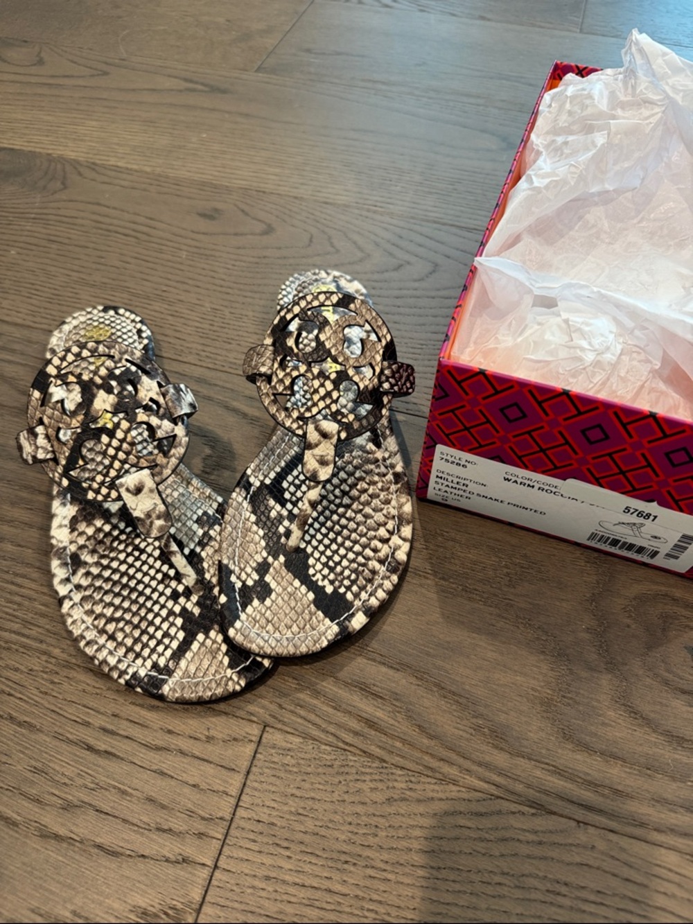 Tory Burch Snakeskin Print Miller Sandals in Black and Cream